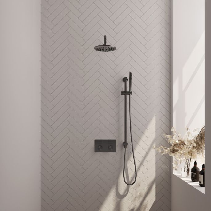 Brauer Carving 5-GM-198 thermostatische inbouw regendouche met drukknoppen SET 63 gunmetal geborsteld PVD