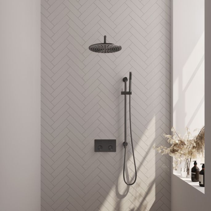 Brauer Carving 5-GM-199 thermostatische inbouw regendouche met drukknoppen SET 64 gunmetal geborsteld PVD