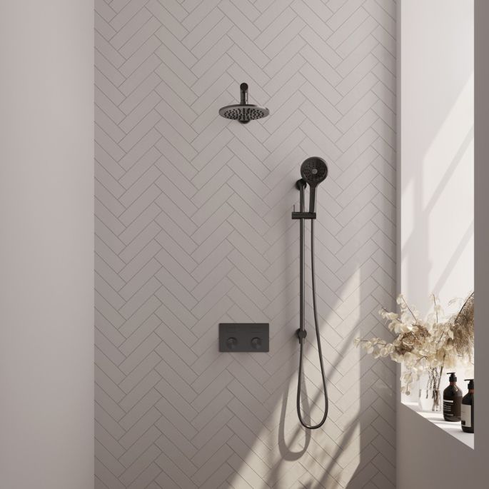 Brauer Carving 5-GM-202 thermostatische inbouw regendouche met drukknoppen SET 67 gunmetal geborsteld PVD
