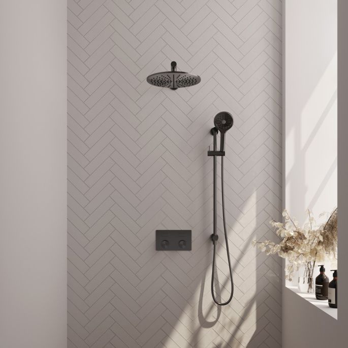 Brauer Carving 5-GM-203 thermostatische inbouw regendouche met drukknoppen SET 68 gunmetal geborsteld PVD