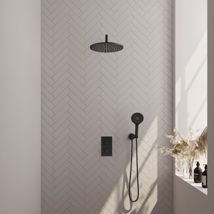 Brauer Carving 5-S-130 thermostatische inbouw regendouche 3-weg omstelling SET 34 mat zwart