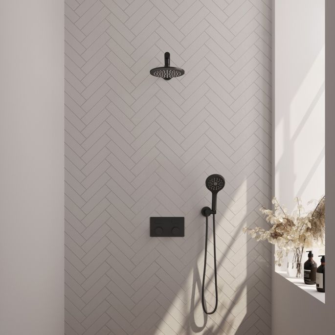 Brauer Carving 5-S-190 thermostatische inbouw regendouche met drukknoppen SET 55 mat zwart