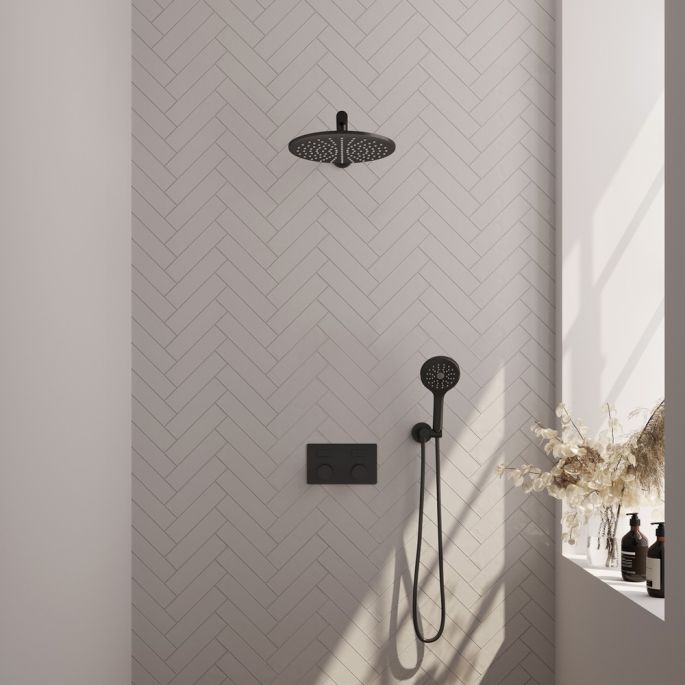 Brauer Carving 5-S-191 thermostatische inbouw regendouche met drukknoppen SET 56 mat zwart