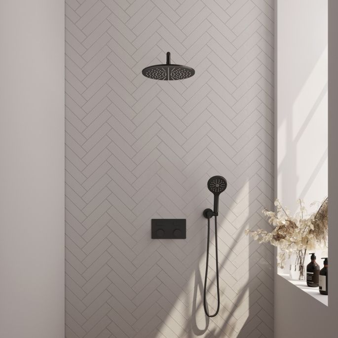 Brauer Carving 5-S-193 thermostatische inbouw regendouche met drukknoppen SET 58 mat zwart