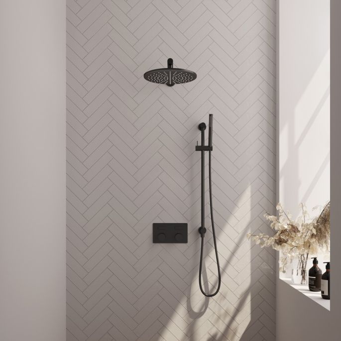 Brauer Carving 5-S-197 thermostatische inbouw regendouche met drukknoppen SET 62 mat zwart