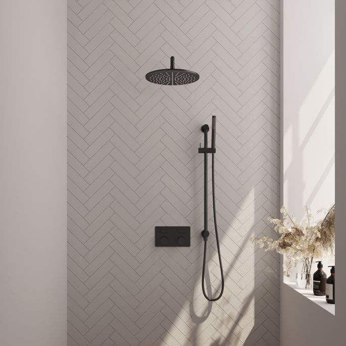 Brauer Carving 5-S-199 thermostatic concealed rain shower with push buttons SET 64 matt black