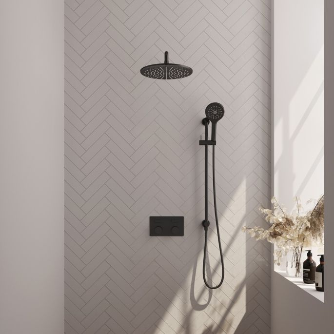 Brauer Carving 5-S-205 thermostatische inbouw regendouche met drukknoppen SET 70 mat zwart