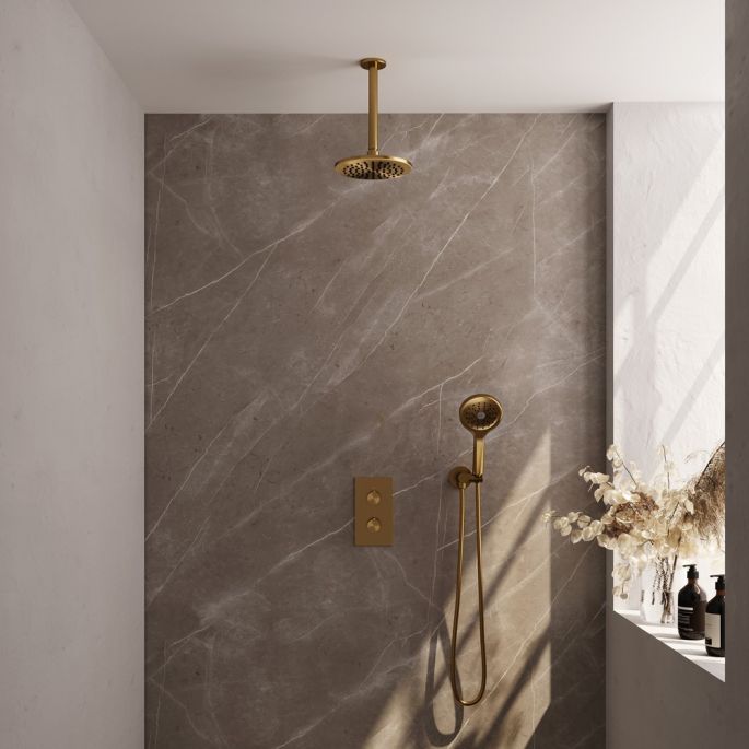 Brauer Edition 5-GG-060 thermostatic concealed rain shower 3-way diverter SET 35 gold brushed PVD