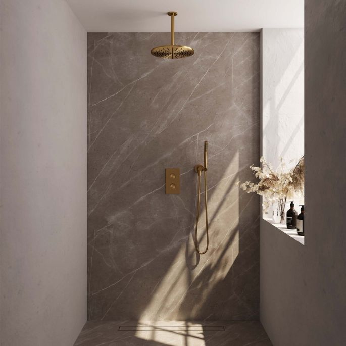 Brauer Carving 5-GG-126 thermostatic concealed rain shower 3-way diverter SET 30 gold brushed PVD