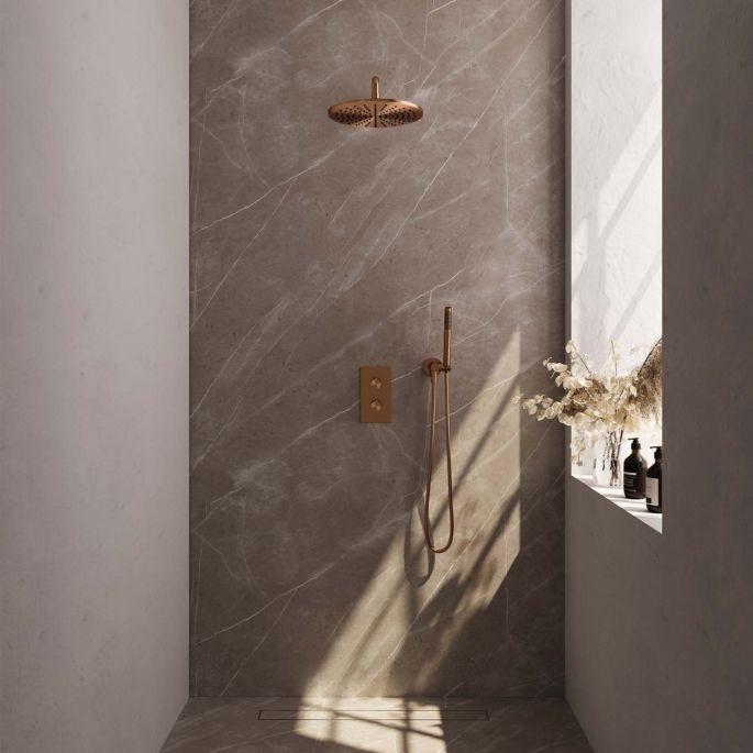Brauer Carving 5-GK-124 thermostatic concealed rain shower 3-way diverter SET 28 copper brushed PVD
