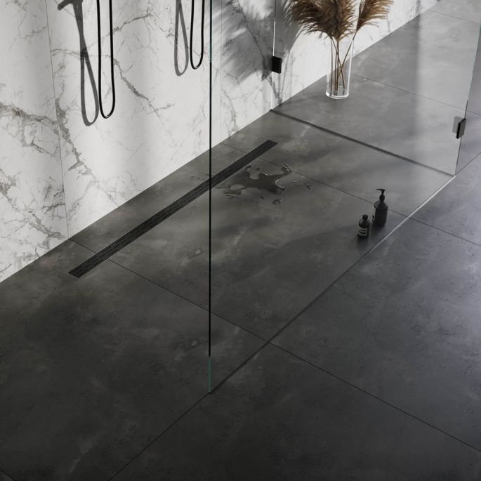 Brauer DR-SRF160S douchegoot met standaard rooster en flens 7 x 160cm mat zwart