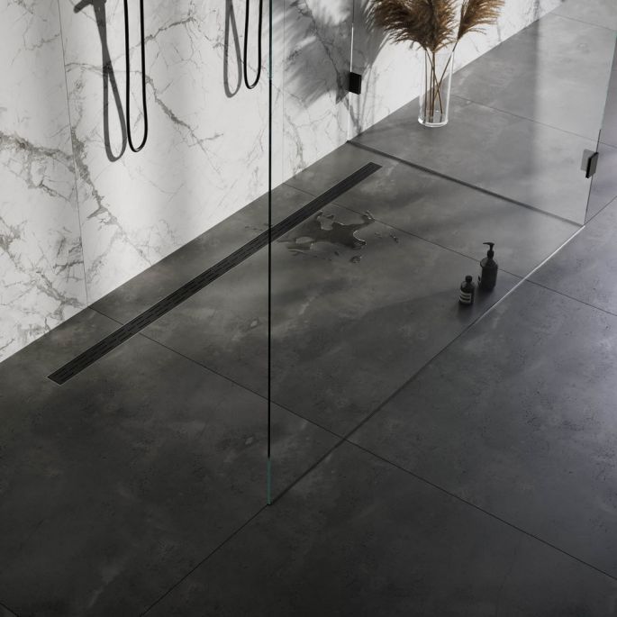 Brauer DR-SRF180S douchegoot met standaard rooster en flens 7 x 180cm mat zwart