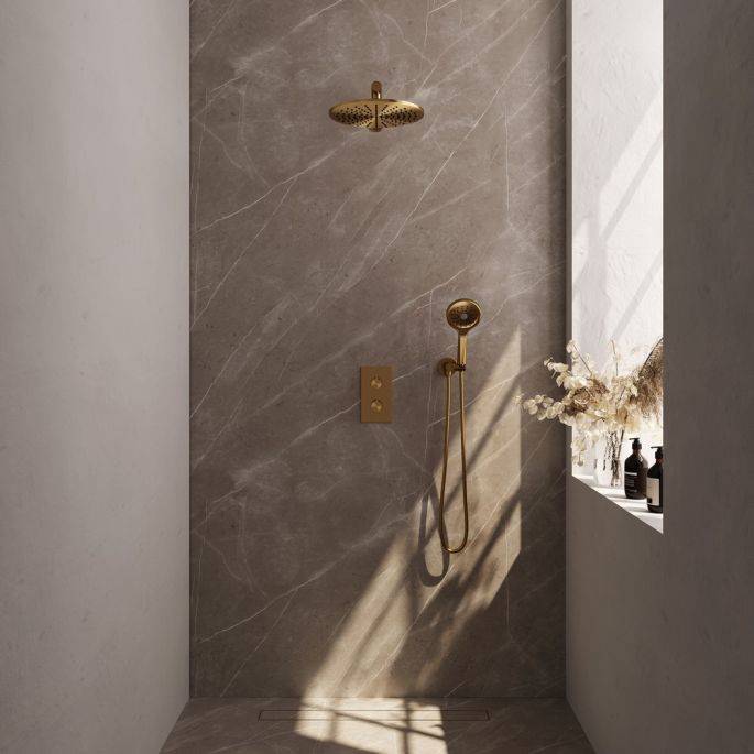 Brauer Edition 5-GG-059 thermostatic concealed rain shower 3-way diverter SET 32 gold brushed PVD
