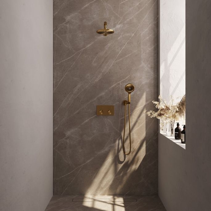 Brauer Edition 5-GG-166 thermostatic concealed rain shower with push buttons SET 55 gold brushed PVD