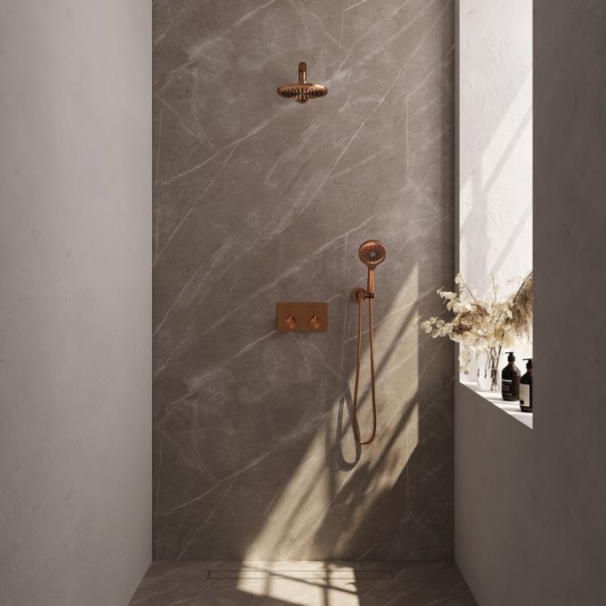 Brauer Edition 5-GK-166 thermostatic concealed rain shower with push buttons SET 55 copper brushed PVD