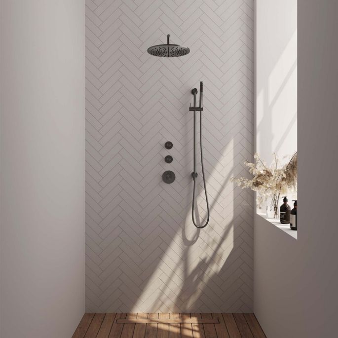 Brauer Edition 5-GM-079 thermostatic concealed rain shower SET 16 gunmetal brushed PVD