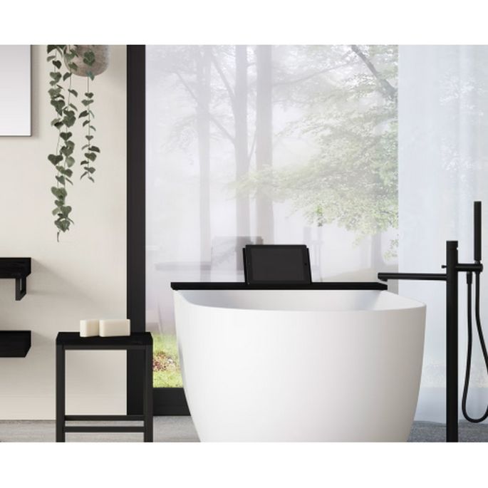 Looox Bath Collection WBSHELFBL78RVS badplank 78 cm massief eiken zwart met inzet geborsteld RVS