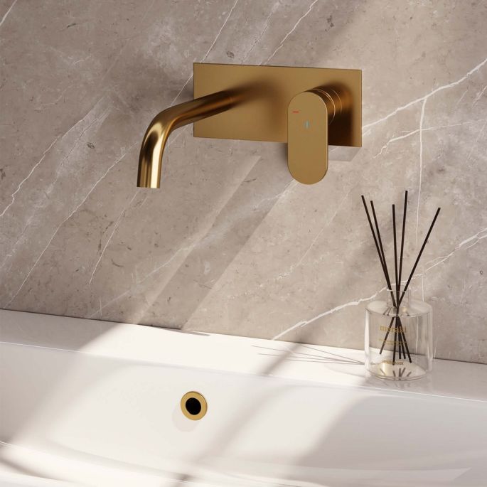 Brauer Edition 5-GG-004-B3 concealed basin mixer with curved spout and cover plate model C1 brushed gold PVD