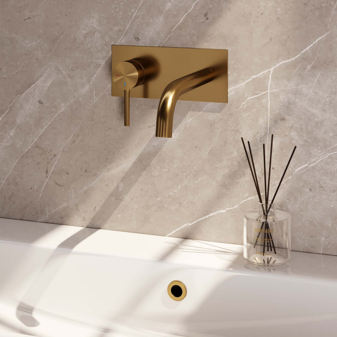 Brauer Edition 5-GG-083-B2 recessed basin mixer with curved spout and cover plate model A2 gold brushed PVD