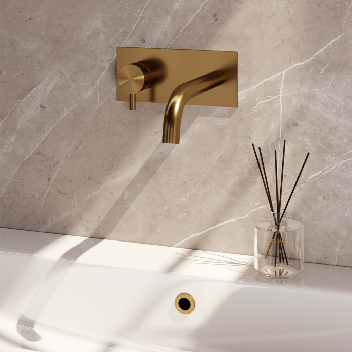 Brauer Edition 5-GG-083-B5 recessed basin mixer with curved spout and cover plate model B2 gold brushed PVD
