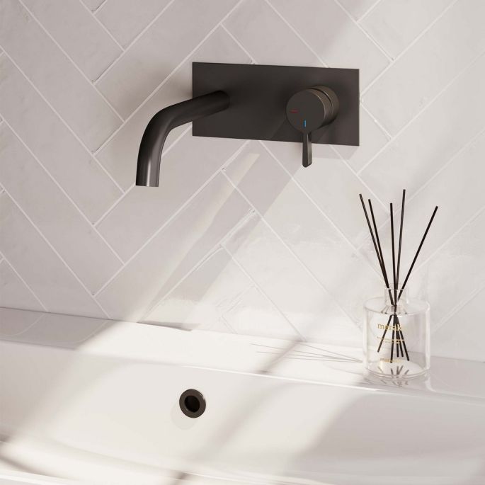 Brauer Edition 5-S-004-B1 inbouw wastafelmengkraan met gebogen uitloop en afdekplaat model E1 mat zwart