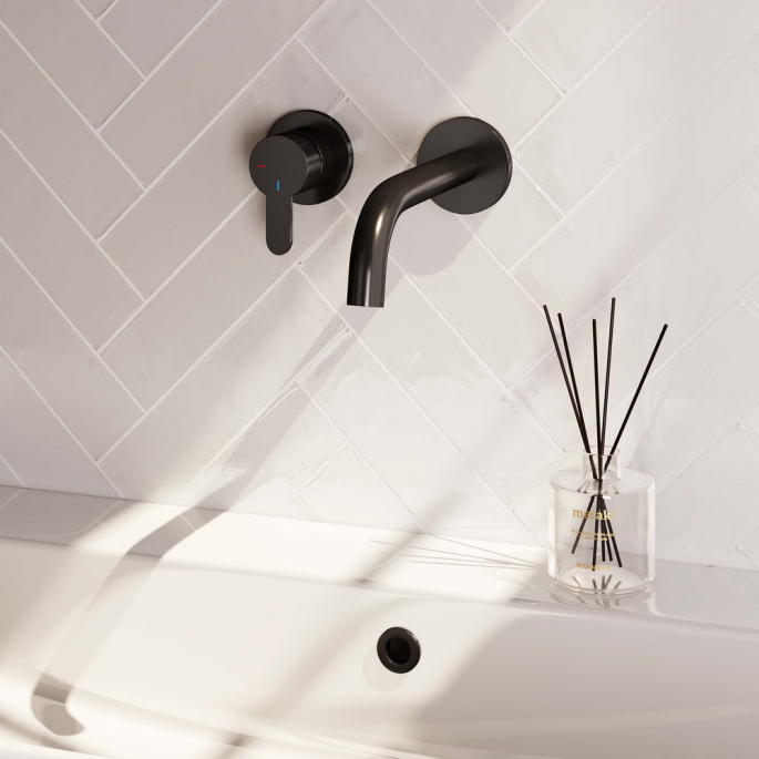 Brauer Edition 5-S-083-B4-65 inbouw wastafelmengkraan met gebogen uitloop en rozetten model D2 mat zwart