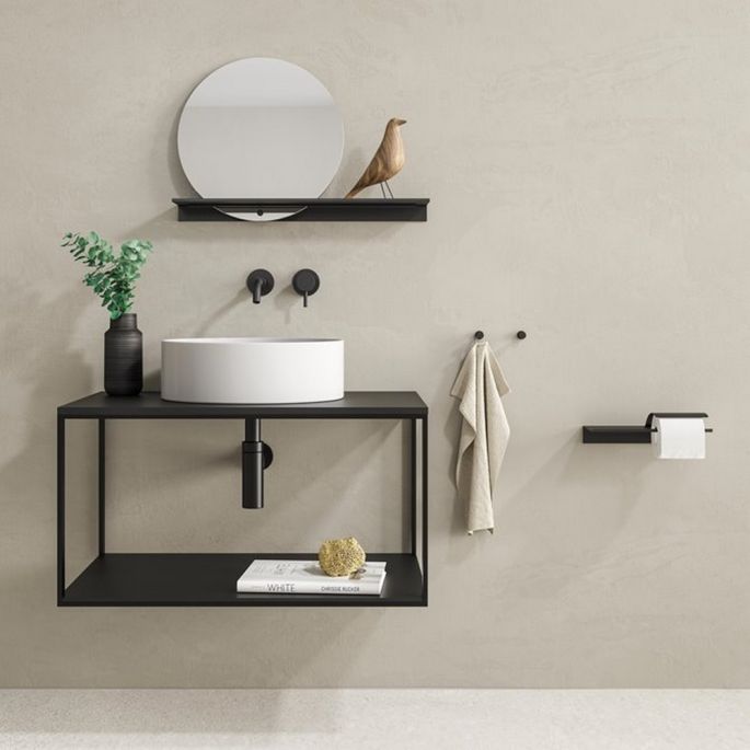 Geesa Leev 918208-06-280 shelf 28 cm with toilet roll holder with flap black