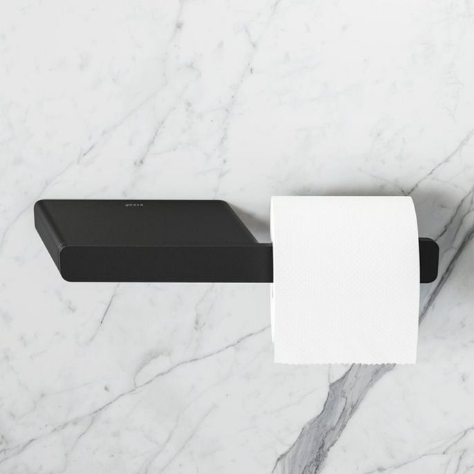 Geesa Shift Black 919924-06 toiletrolhouder zonder klep met planchet mat zwart