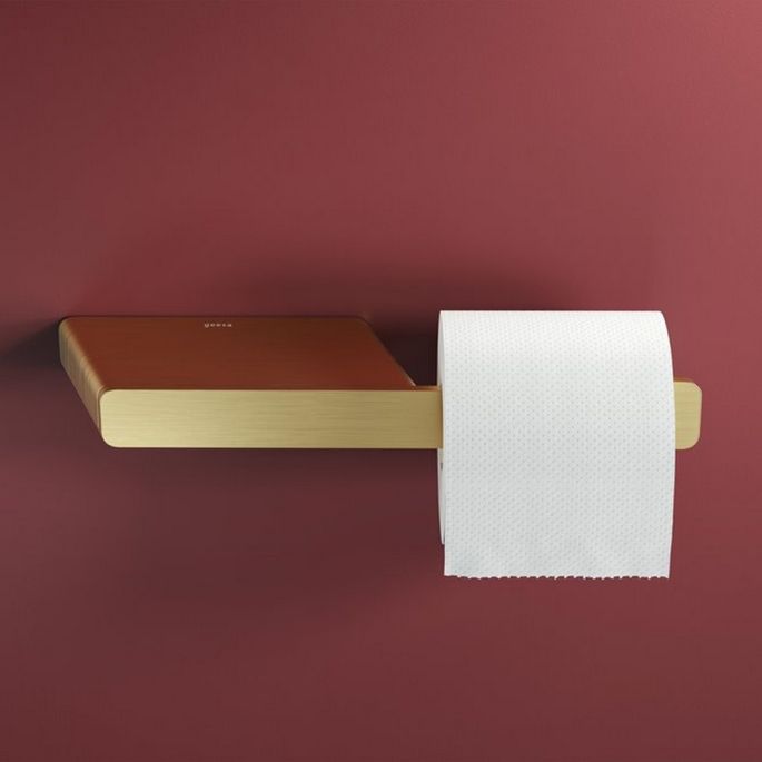 Geesa Shift Gold Brushed 919924-07 toiletrolhouder zonder klep met planchet geborsteld goud