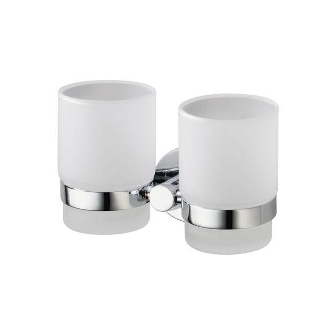 Haceka Kosmos 1121676 doppelt Zahnputzbecherhalter satiniertes Glas/ Chrom