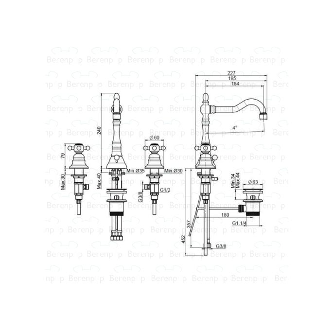 Fima Carlo Frattini Elizabeth F5081CR 3 gats wastafelkraan 2-greeps chroom
