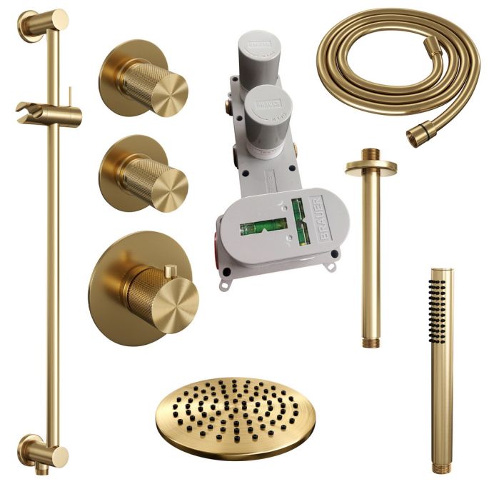 Brauer Carving 5-GG-113 thermostatic concealed rain shower SET 17 gold brushed PVD
