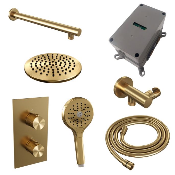 Brauer Carving 5-GG-127 thermostatic concealed rain shower 3-way diverter SET 31 gold brushed PVD