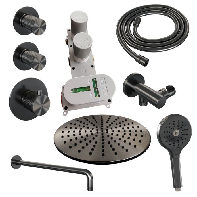 Brauer Carving 5-GM-106 thermostatische inbouw regendouche SET 10 gunmetal geborsteld PVD