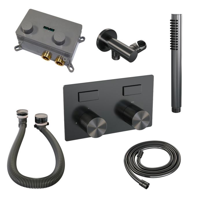 BrauerCarving 5-GM-212 thermostatic concealed bath faucet with push buttons SET 03 gunmetal brushed PVD