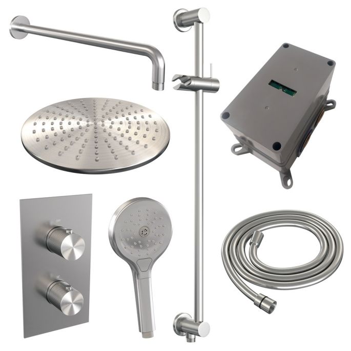 Brauer Carving 5-NG-142 thermostatic concealed rain shower 3-way diverter SET 46 stainless steel brushed PVD
