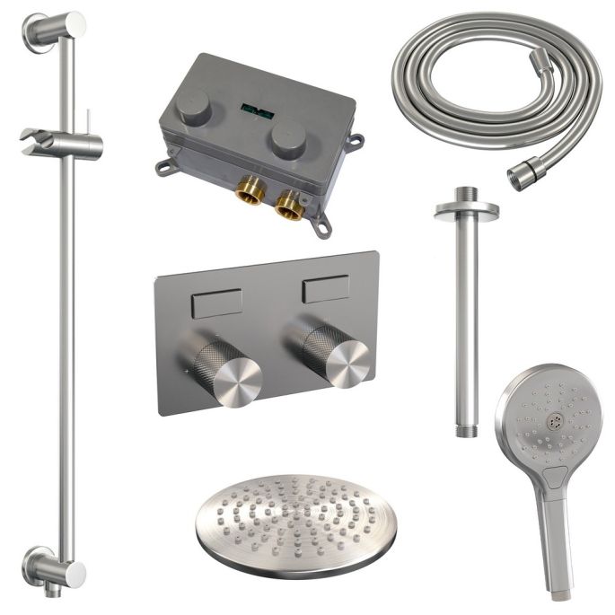 Brauer Carving 5-NG-206 thermostatische Unterputz-Regenbrause mit Drucktasten SET 71 Edelstahl gebürstet PVD