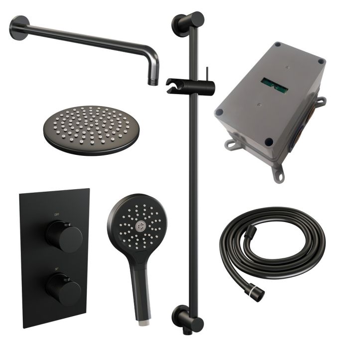 Brauer Carving 5-S-141 thermostatische inbouw regendouche 3-weg omstelling SET 45 mat zwart