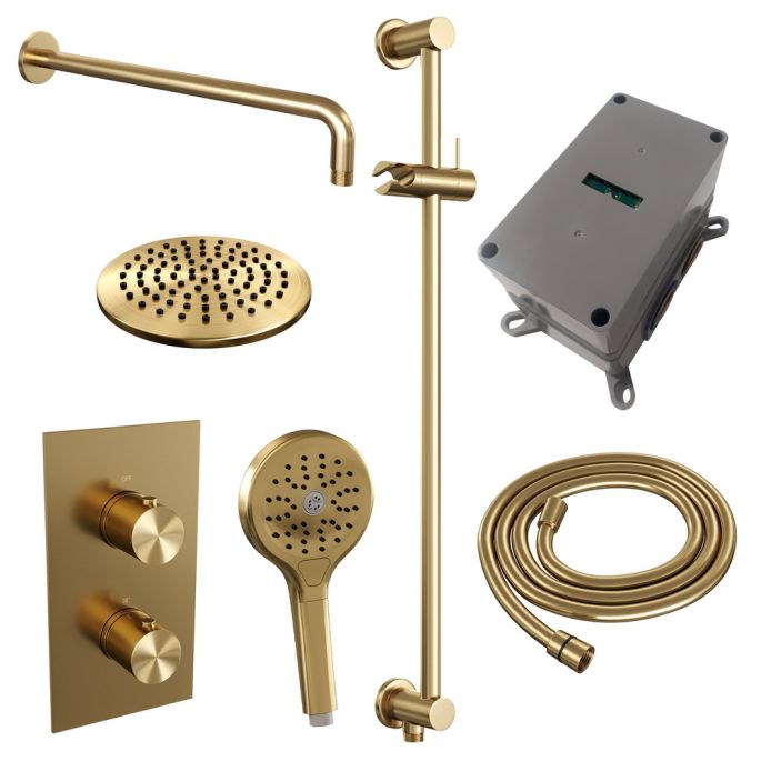 Brauer Edition 5-GG-068 thermostatische inbouw regendouche 3-weg omstelling SET 45 goud geborsteld PVD