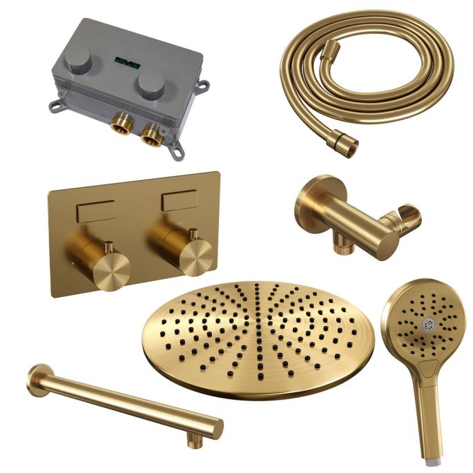 Brauer Edition 5-GG-167 thermostatische inbouw regendouche met drukknoppen SET 56 goud geborsteld PVD