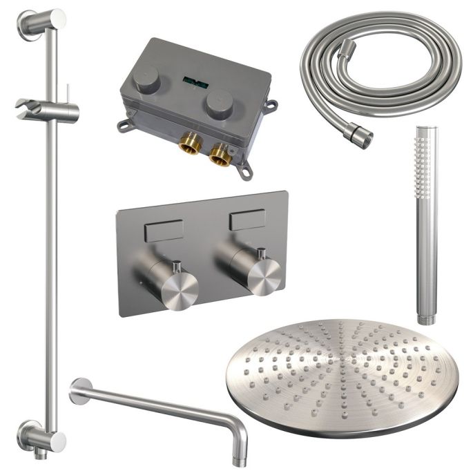 Brauer Edition 5-NG-175 thermostatic concealed rain shower with push buttons SET 64 stainless steel brushed PVD