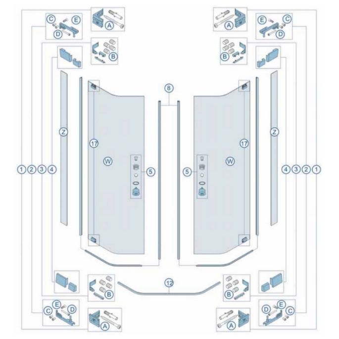 Koralle Vision-A 2536970 plastic profiles for pentagon 2-piece with hinged doors 90