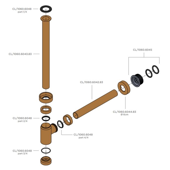 Clou CL1060604383 tube with collar 300mm ø25mm serving Mini Suk siphon brushed bronze PVD