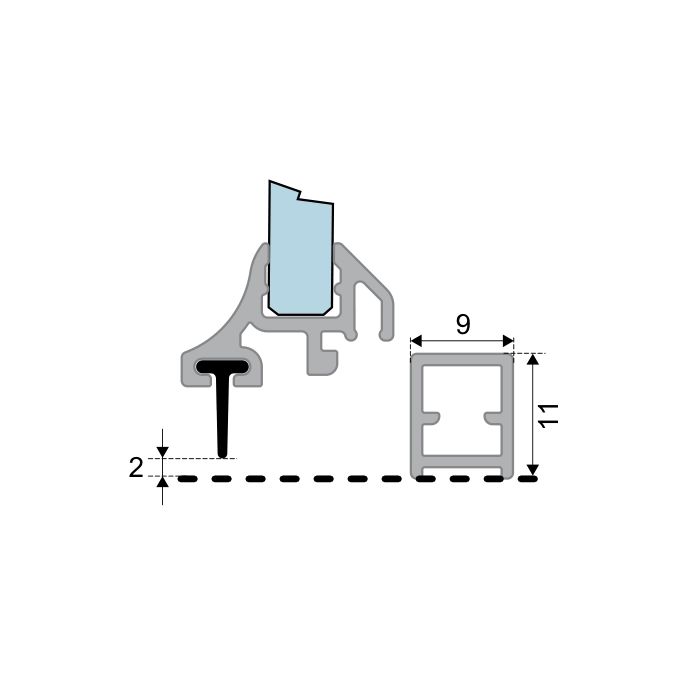 Duka GUMU162 inschuif afdichtprofiel 100cm transparant
