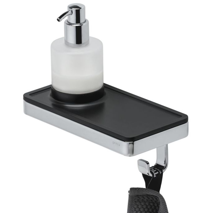 Geesa Frame 918816-02-06 zeepdispenser 200 ml met planchet en handdoekhaak chroom/ zwart