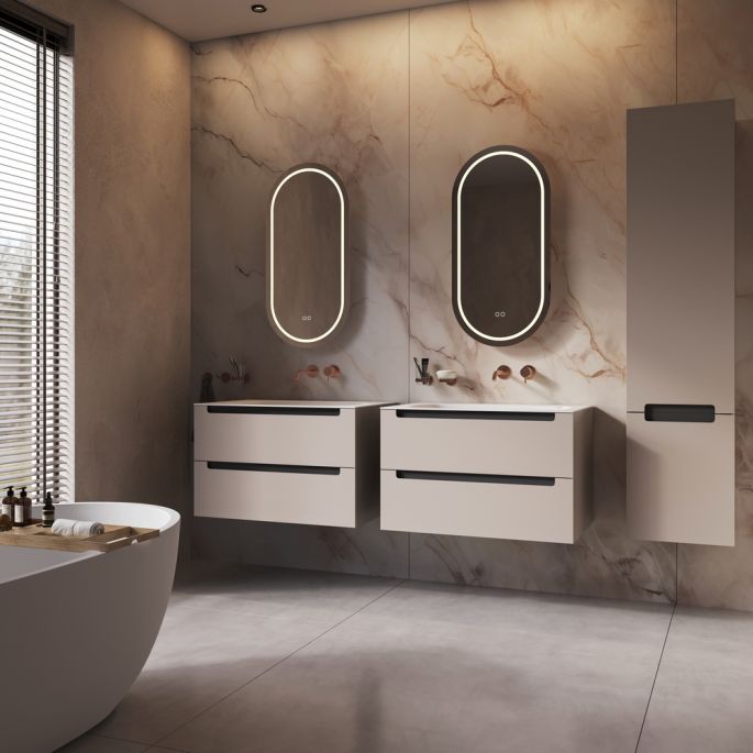 Phantom Mirrors Serie 004 004.45.90 ovaal rechte LED spiegel, 45x90 cm met directe en indirecte led rondom