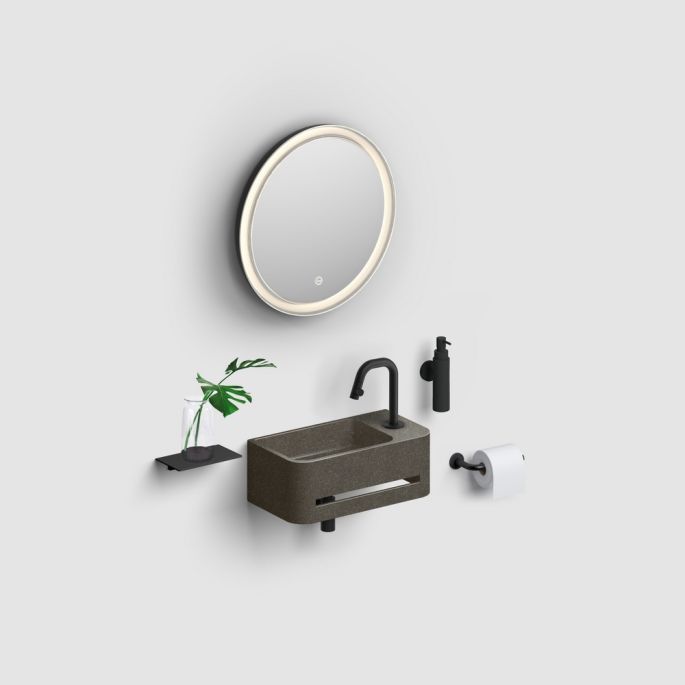 Clou InBe IB03720300201R fontein 43cm met handdoekhouder antraciet Microrazzo beton