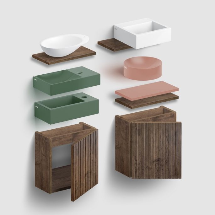 Clou Verti CL07106703664R fonteinonderkast met geribbelde deur, donker eiken, rechts