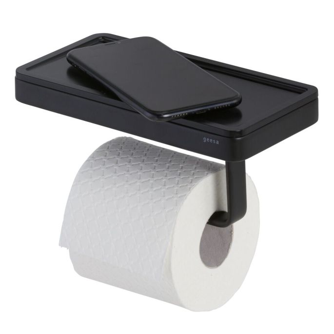 Geesa Frame 918824-06-06 toiletrolhouder met planchet zwart