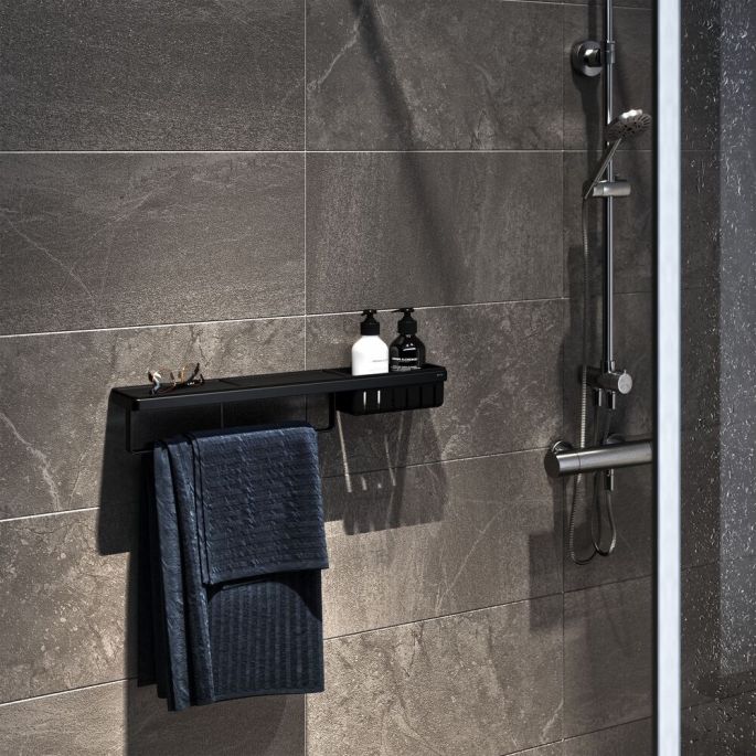 Geesa Rahmen 918854-06-630 Ablag mit Handtuchhalter und Duschkorb 63 cm schwarz